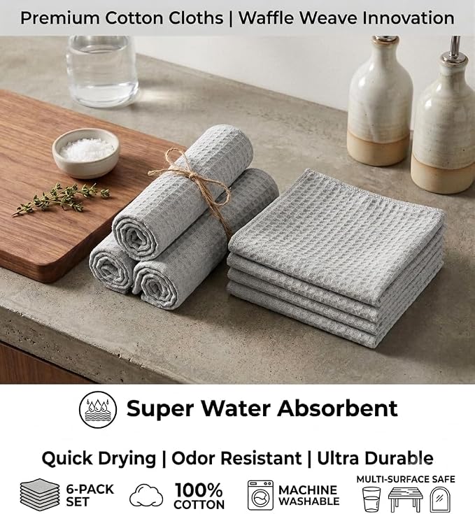 Urban Villa Kitchen Towels Cotton Dish Towels 20”x30” (Set of 6) Smoke - Image 6
