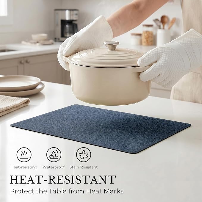 Romanstile Vinyl Placemats Set of 8, Reversible Faux Leather Heat Resistant Wipeable Table Mats, Waterproof Washable Non-Slip Table Placemats for Dining/Kitchen/Outdoor (Grey Nave Blue, 12" x 17") - Image 3