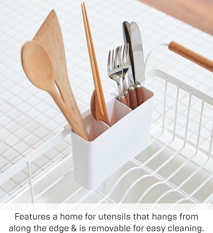 YAMAZAKI Home Over-The-Sink Dish Drainer Rack - Expandable Kitchen Drying Organizer Holder - No Assembly Req. | Expandable over-the-sink dish rack with plate drying organizer. Durable steel and wood construction. Built for daily use. - Image 3