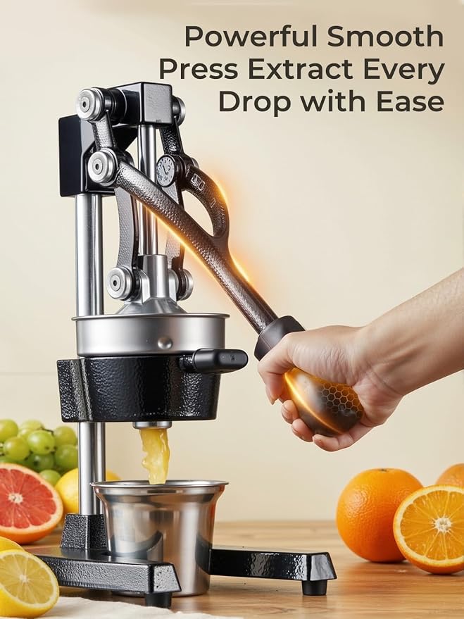 Professional Cast Iron Juicer - Heavy Duty Manual Juicer Press with 304 Stainless Steel Cup, Commercial Grade Extractor for Fresh Orange, Pomegranate & Lemon - Easy to Clean, Black - Image 6