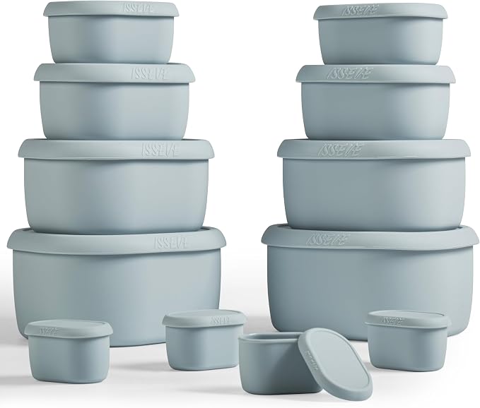 ISSEVE 12Pcs/Set Nesting Silicone Food Storage Containers with Lids | BPA-free, Reusable, Meal Prep Containers, Small Freezer Portions, Dishwasher Cleaning, Nested Cabinet Storage, 5 Sizes, Grey by ISSEVE