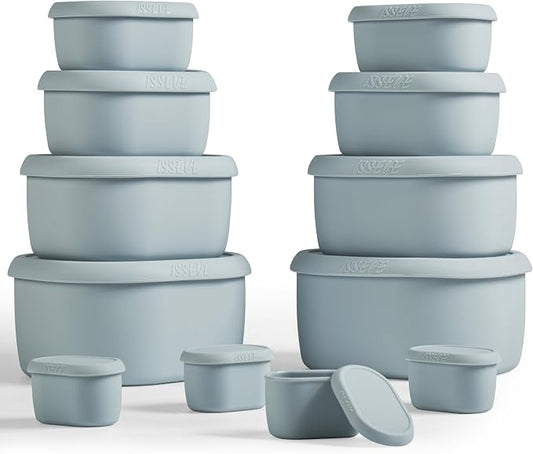 ISSEVE 12Pcs/Set Nesting Silicone Food Storage Containers with Lids | BPA-free, Reusable, Meal Prep Containers, Small Freezer Portions, Dishwasher Cleaning, Nested Cabinet Storage, 5 Sizes, Grey by ISSEVE