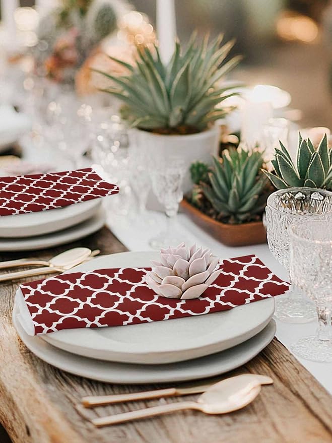 Cloth Napkins Set of 4-20x20 Inches, Red Moroccon Washable Reusable Table Napkins, Vintage Farmhouse Minimalist Motifs Art Soft & Absortbent Dining Napkin for Party Wedding Hotel Restaurant - Image 6