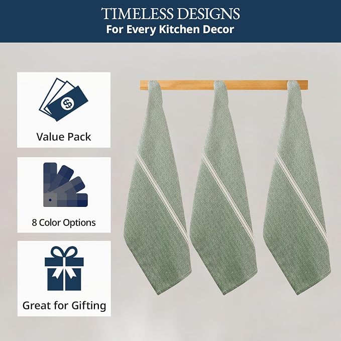 LANE LINEN Kitchen Towels Set - 100% Pure Cotton Dish Towels for Kitchen, Super Absorbent Kitchen Hand Towel, Tea Towels, Soft & Durable Dish Cloths, Pack of 12 – 14”x25”, Olive - Image 5