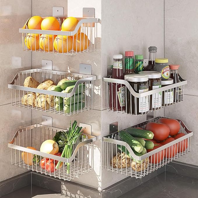 Wire Baskets, SUS304 Stainless Steel Storage Baskets, Durable Baskets for Storage Wall Mount, Hanging Wire Baskets Wall Mount Baskets for Kitchen, Bathroom, Closets - 4 Set - Image 7