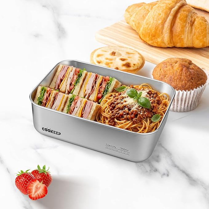 44oz/1300ml Stainless Steel Food Storage Containers,Stainless Steel Containers with Lids,Snack Containers,Lunch Box,Easy Clean,Airtight&Leakproof for Kitchen Storage,Dishwasher Safe,BPA-Free - Image 3