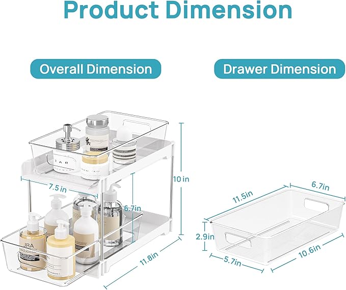 Vtopmart 2 Pack Pull Out Bathroom Under Sink Organizer (S-Standard, White) | Slide-out drawers, Multi-purpose storage, Clear visibility, Easy Set-up - Image 2