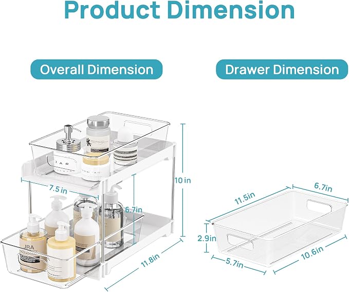 Vtopmart 2 Pack Pull Out Bathroom Under Sink Organizer (S-Standard, White) | Slide-out drawers, Multi-purpose storage, Clear visibility, Easy Set-up - Image 2