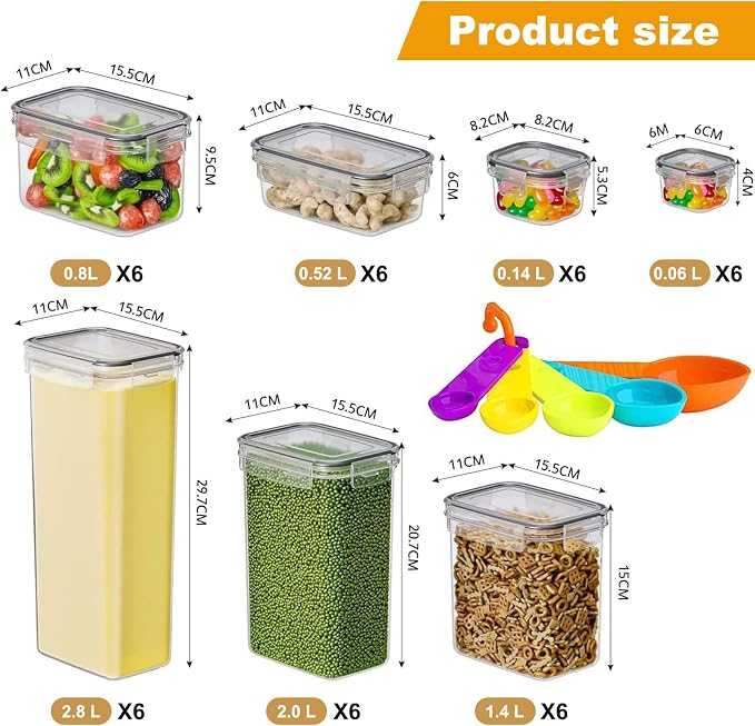 42pcs Airtight Containers, Clear Stackable Dry Food Storage | 42pk clear airtight containers with tight lids keep dry food fresh. Safe plastic, stackable for pantry kitchen storage - Image 2