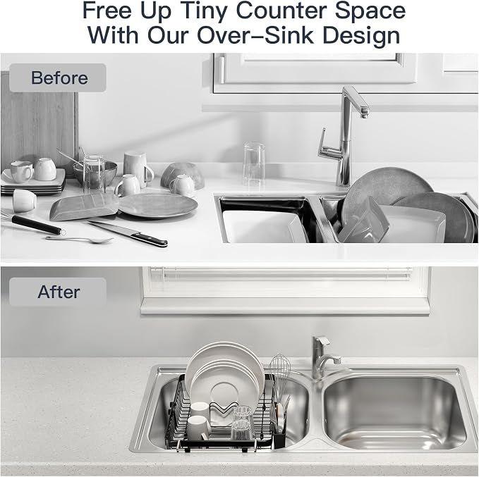 Dish Drying Rack Over The Sink with Utensil Holder | Expandable Stainless Steel Dish Drainer for Small Kitchen, Apartment, RV, Counter Space Saving, Perfect Fit, Rustproof - Image 2