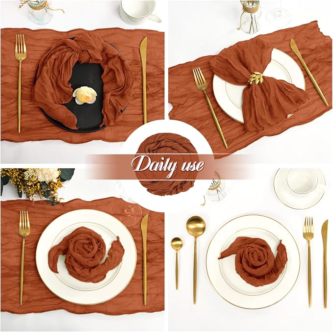 fani 100 Pack Gauze Cheesecloth Napkins, 20 x 20 in, Terracotta | Wrinkled Table Napkins, Soft Cotton, Rustic Decorative, Weddings, Party, Dinner Table, Everyday Use - Image 7
