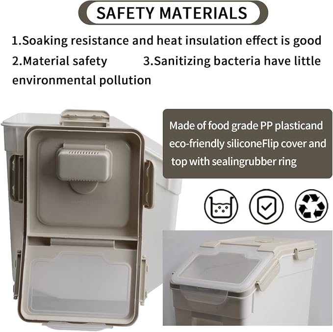 Large Flour Storage Container Bin 25lb, 2Pack Airtight Rice Storage Containers with Wheels Seal Locking Lid, BPA Free with Measuring Cup&Scoop for Flour, Rice, Grain(Gray) - Image 3