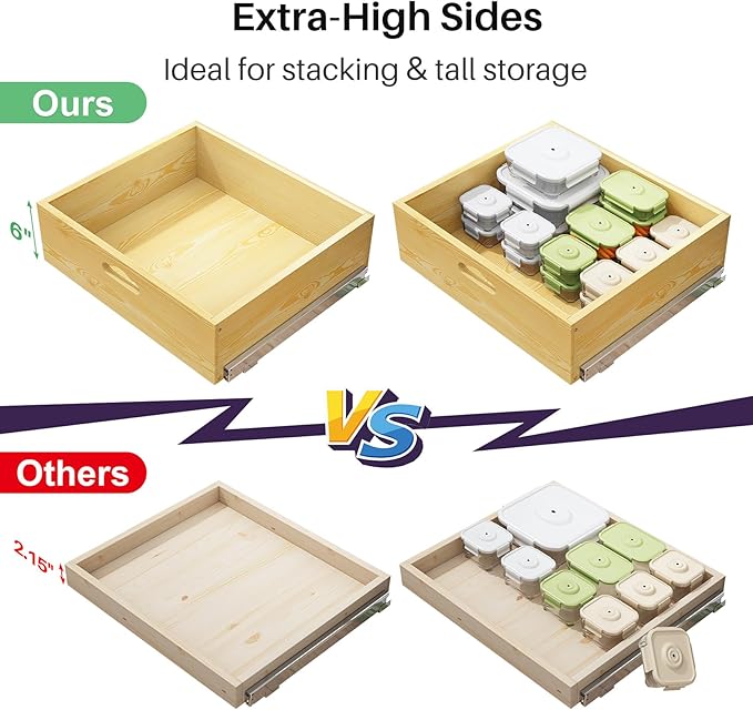 Pull Out Cabinet Organizer, Soft Close Slide Out Solid Wooden Drawers(21"W X 21"D x 6.2''H), Heavy Duty Full-extension Roll Out Shelves for Kitchen Cabinets,Pantry & Closet Organizers and Storage - Image 4