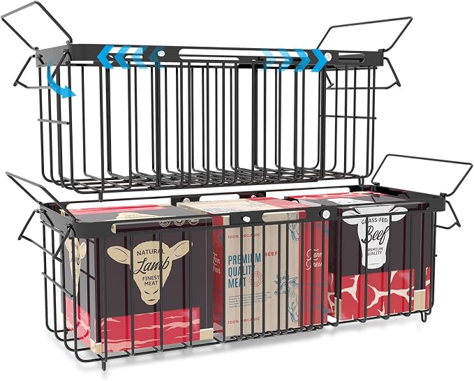 Freezer Organizer Bins, 2 Pack Expandable Stackable Hangable Chest Freezer Containers with Handles, Adjustable From 10.3" to 14.2" Storage Baskets for Fridge, Deep Freezer, Cabinet, Pantry, Kitchen by DEMINE