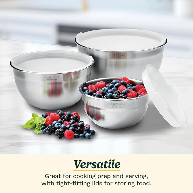 Cuisinart Mixing Bowl Set, Nesting Bowls, Stainless Steel, 3-Piece | 1.5, 3 & 5 qt. stainless steel mixing bowls for baking, cooking & prep, dishwasher safe, durable & compact, CTG-00-SMB - Image 2