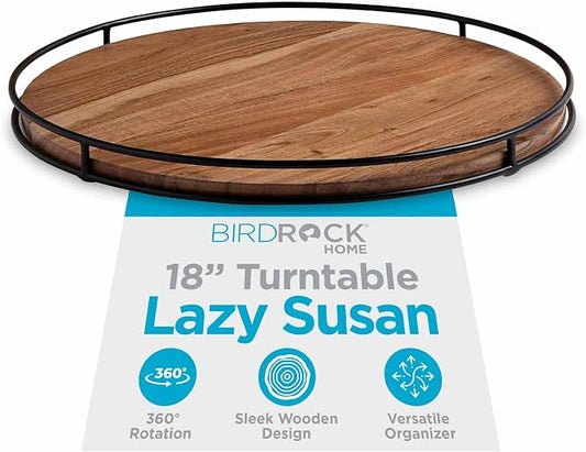 BIRDROCK HOME 18” Wooden Lazy Susan - Espresso - Iron Edges - Table Top Turntable - Cabinet or Pantry Organizer - Decorative Spice Rack Medicine Cleaning Spinning Table - Wood by BIRDROCKHOME