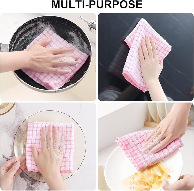 Kitinjoy Cotton 8 Pack Terry Kitchen Dish Cloths, Pink | 12 x 12 Inches Super Soft and Absorbent Dish Rags, Quick Drying Dish towels for Washing Dishes - Image 4