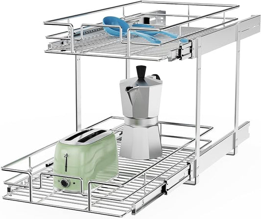 ROOMTEC Individual Pull Out Cabinet Organizer (14½" W x 21½" D), 2 Tier Spice Rack Organizer for Cabinet, Slide Out Drawer Pantry Shelf Organization and Storage for Kitchen Bathroom by ROOMTEC