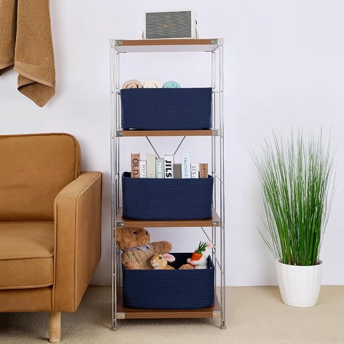 MiniArk Large Storage Baskets for Shelves, 17 x 13 x 7.5” Closet Organizers Bins for Clothes Blanket Towels, Baby Nursery, Toy Baskets Box, Woven Rope Baskets, 3 Packs Navy Blue - Image 4