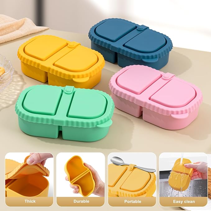 4 Pack Silicone Reusable Snack Containers with Lids - 8 oz Double Compartment Snackle Box for Kids & Adults, BPA-Free & Leakproof, Small for Dressing, School, Office - Image 2