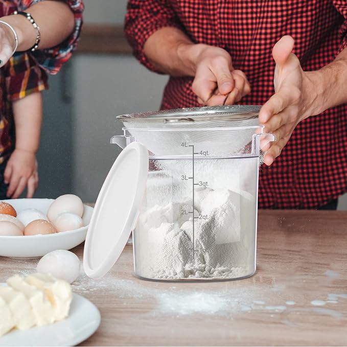 4 Pcs 4 Qt Food Storage Container Bucket with Lids Clear Proofing Containers for Dough Rise Bread with Scale Handle Round Flour Commercial Storage Bucket for Home Restaurant Food - Image 4