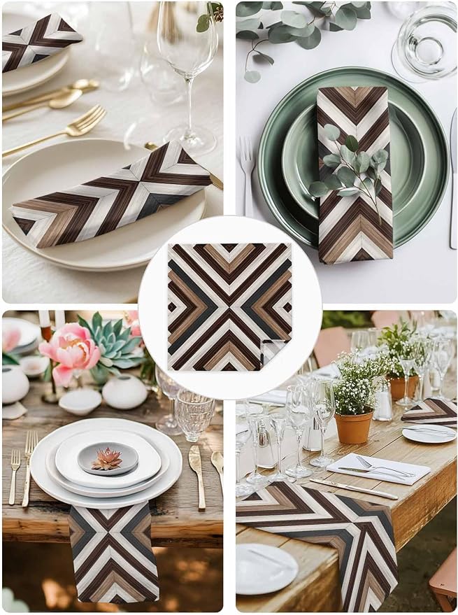 Kitchen Dinner Napkins Set of 4, Bohemian Western Cloth Napkins Reusable Washable Table Napkins for Weddings Cocktail Parties Holiday Table Decor 20x20 Inch Farmhouse Aztec Rustic Brown Black Grey - Image 5