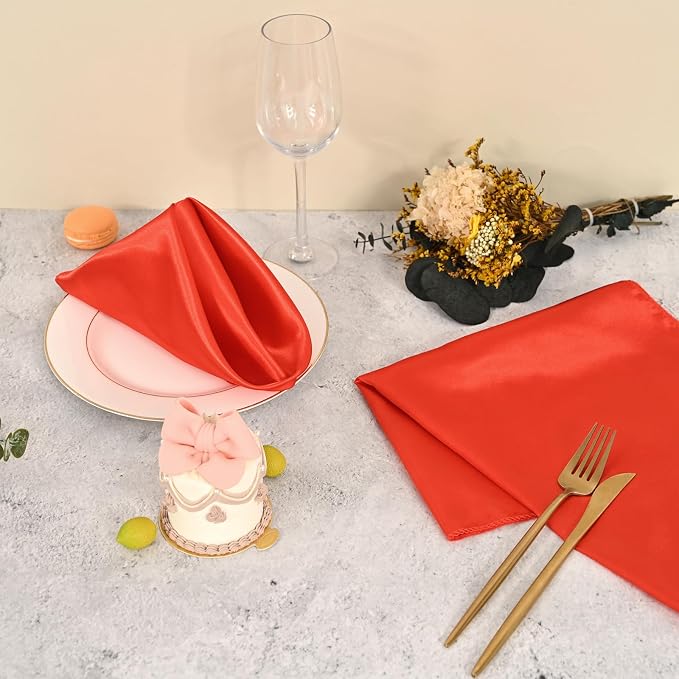 50 PCS Red Square Satin Cloth Napkins, 20 X 20 Inch | Soft Smooth, Washable Reusable, Silk Dinner Table Napkins Bulk, for Weddings Parties Banquets Dining and Restaurants - Image 6