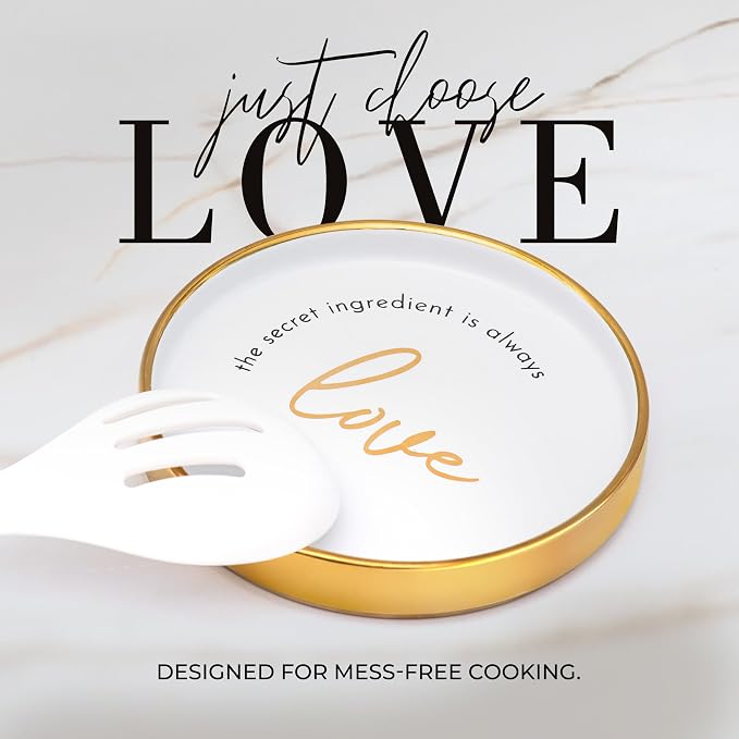 Styled Settings White and Gold Kitchen Utensils with Holder, 8-Piece | Heat Resistant, Nonstick, White Silicone Cooking Utensils Set, Ceramic Utensil Holder & Stackable Gold Spoon Rest - Image 6