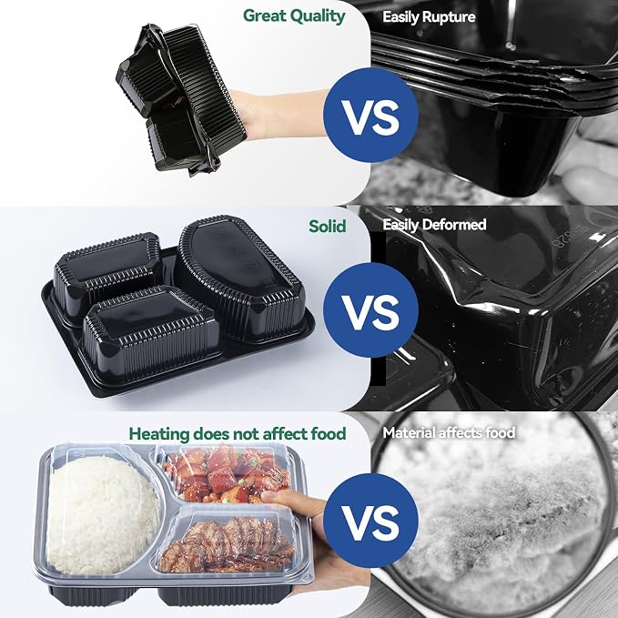 3-Compartment To Go Containers - Shrink-Wrapped No Pre-Wash 38oz | 40 Pack Ready to Use Leak-Resistant | BPA Free Shatterproof Flexible PP | Microwave Safe, Bulk Catering & Leftover Storage - Image 5