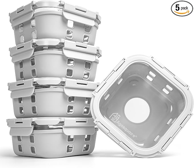 Glass Food Storage Containers with Glass Lids – 28oz Meal Prep Containers, Lunch Box with Silicone Sleeve – Stackable Containers for Lunch & Leftovers by Unknown