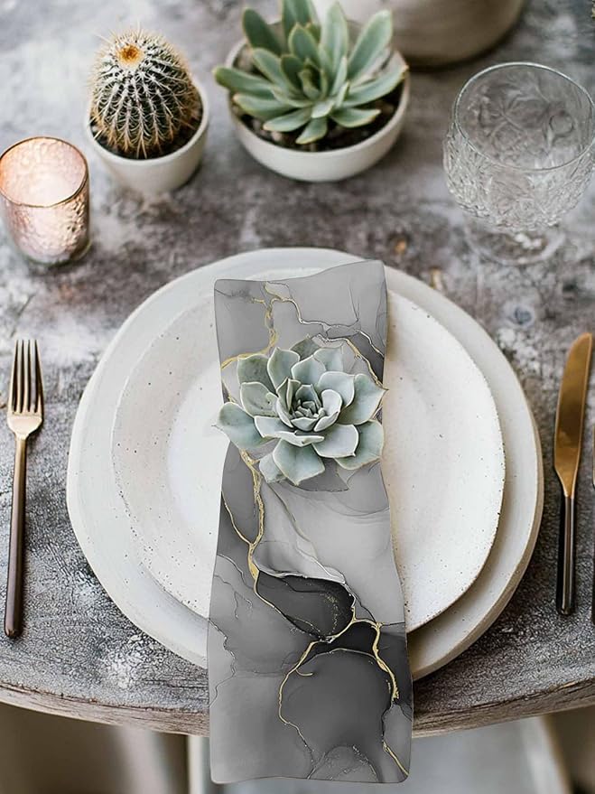 Gray Marble Cloth Napkins Washable Set of 6, 20 x 20 Inch Reusable Modern Minimalism Abstract Aesthetic Texture Dinner Table Napkins Cloth Bulk for Weddings Kitchen Restaurants Hotel Events Parties - Image 3