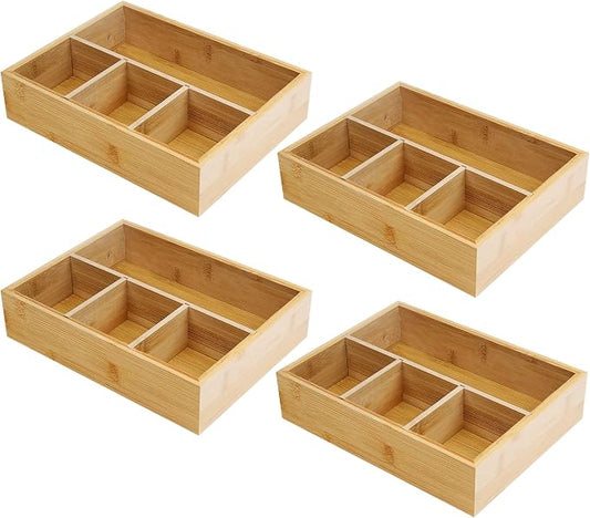 4 Pack Bamboo Tea Bag Organizer, Tea Bag Storage for Drawers, Sturdy Tea Chest Boxes for Shelf, Coffee Station, Sugar Packet, Sweeteners, Small Packets by VOCMUGY