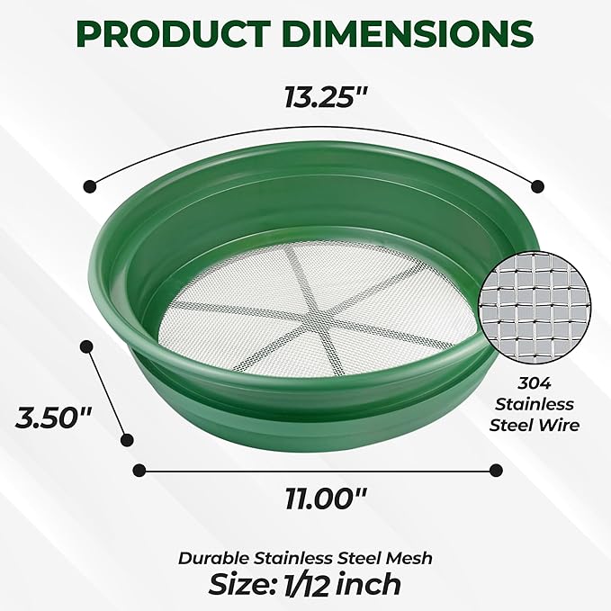 SE Gold Prospecting-Sifting-Panning, 13.25 Inch Wide Stackable Classifier Gold Prospecting Pan, 1/12 Inch Stainless Steel Mesh Sifting Pan, Green - Image 3