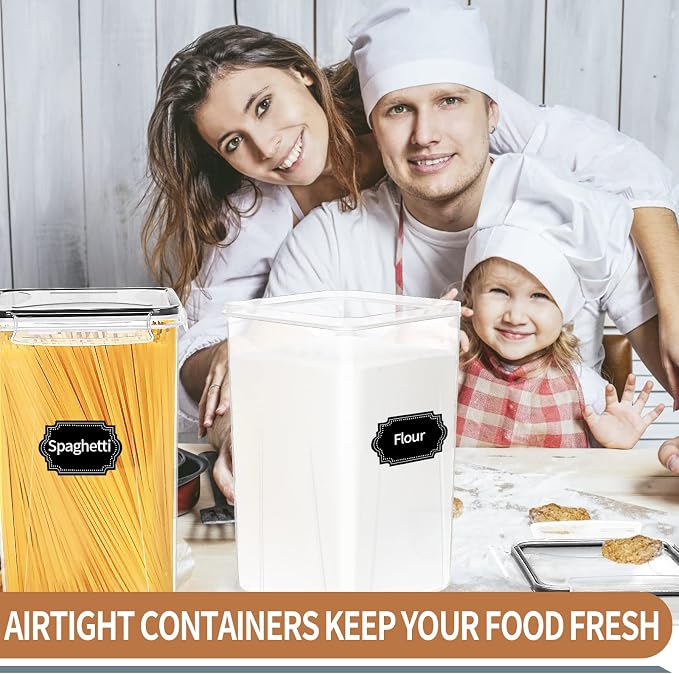 4pcs Large Tall Airtight Food Storage Containers with Lids - 6.5L / 5.9qt | BPA Free Pantry Organizers and Storage Containers for Bulk Flour and Sugar Storage, Food Grade Material, 20 Labels & Marker - Image 6