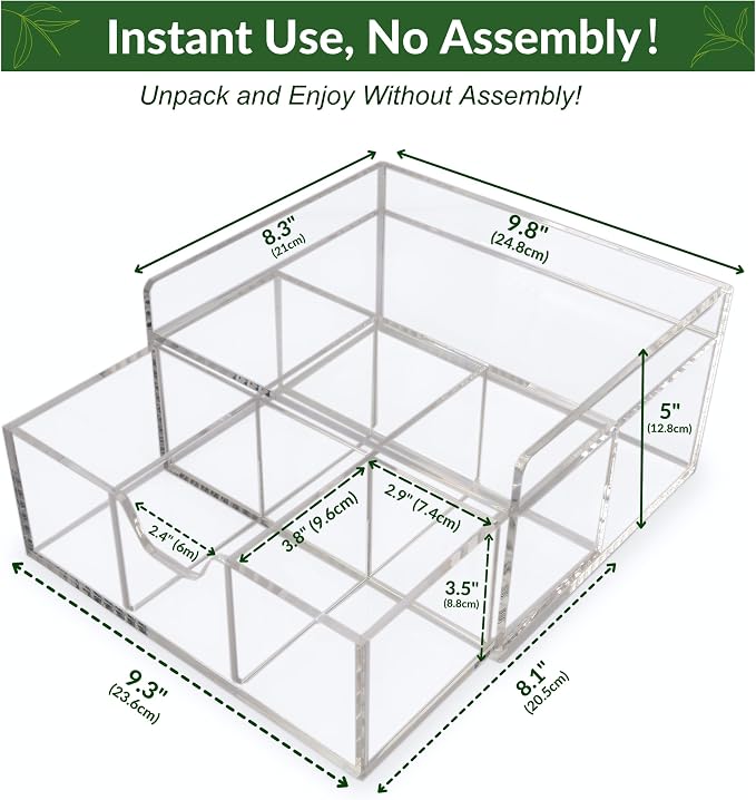 Heavy-Duty Acrylic Tea Station with 6-Compartment Drawer Organizer | Versatile Design: Features a smooth-sliding drawer with 6 compartments, plus a sturdy station top for coffee pods or mugs - Image 6
