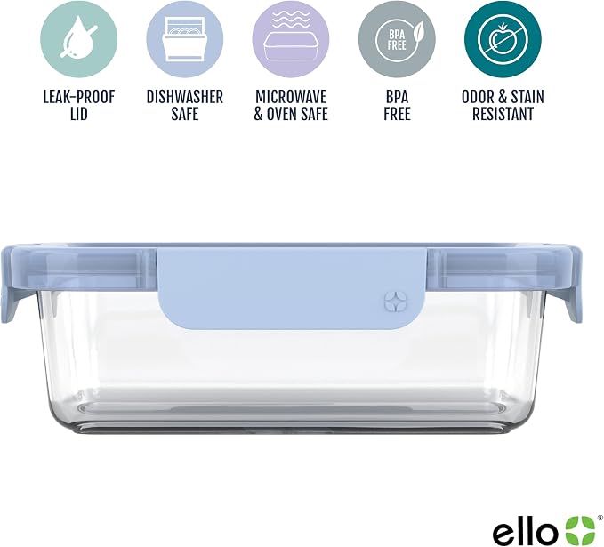 Ello Color Lock Glass Meal Prep Sets Leak-Proof Glass Food Storage Containers with Airtight BPA-Free Plastic Lids, Dishwasher, Microwave, and Freezer Safe - Image 3