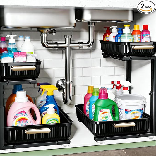 ARSTPEOE Under Sink Organizer - 2 Pack Multi-Purpose Pull-Out Storage Shelf | Slide out Pull out Cabinet Organizer Shelf, Storage for Kitchen Bathroom by ARSTPEOENeatChic