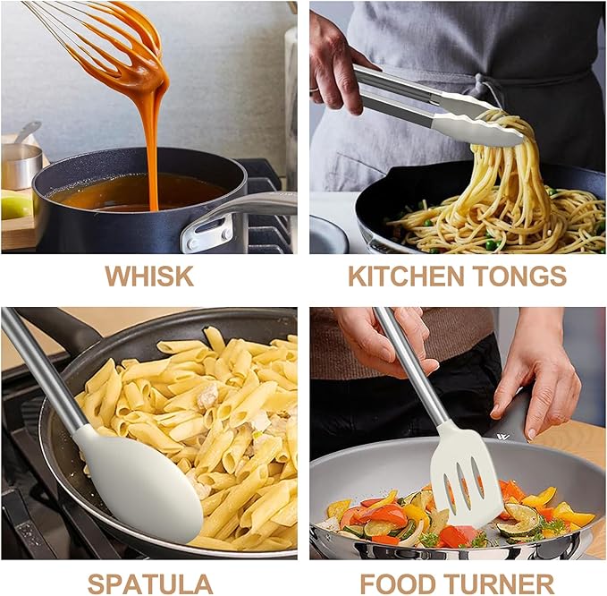 Kitchen Utensils Set-Umite Chef 34 Pcs Silicone Cooking Utensils Set for Nonstick Cookware-Silicone Spatulas Set, Stainless Steel Handle-White Kitchen Gadgets Tools, Pots and Pans Accessories - Image 3