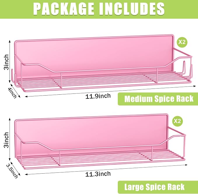 Magnetic Spice Rack for Refrigerator, 4 Pack Metal Strong Magnet Spice Organizer Shelves, Magnetic Fridge Shelf for Kitchen Seasoning Organizer Gadgets, Home Organization and Storage (Pink) - Image 2