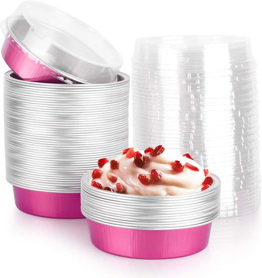 Beasea Mini Pie Tins with Lids, 4 Inch 50 Pack Mini Disposable Tart Pans, 8 Oz Rose Red Aluminum Pie Pan Tin Tart Pans Round Oven Baking Cake Pan for Pie Tart Quiche by Beasea