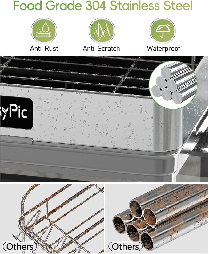 2 Tier Dish Drying Rack, Thicker Premium 304 Stainless Steel Dish Racks for Kitchen Counter, Automatic Drainage Spout, Dish Drainer & Drainboard Set with Utensil Holder and Cup Holder, Grey - Image 2
