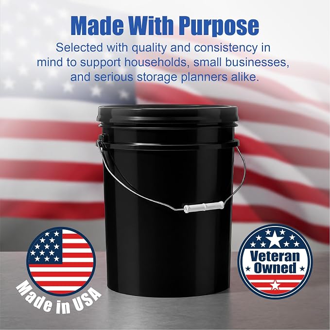 5 Gallon Bucket - Food Grade w/Lid BPA-Free, Black/Black, 3 | Airtight Gamma Seal Screw-On Lid, Heavy-Duty 90 Mil HDPE Plastic, Food Safe and Durable Container, Bulk Storage, Made in USA - Image 7
