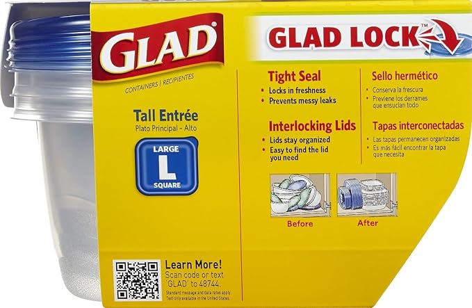 Glad GladWare Tall Entree Containers, Large Square, 42 Oz, 3 Count, 2-Pack | Stacks neatly in the fridge or freezer, ideal for casseroles and bulk meal prep, freezer safe - Image 3