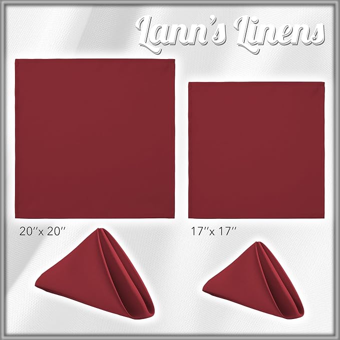 Lann's Linens Set of 12 Cloth Dinner Napkins, 20-inch Polyester Napkins, Washable and Reusable Fabric for Weddings, Hotels, Restaurants - Burgundy - Image 8