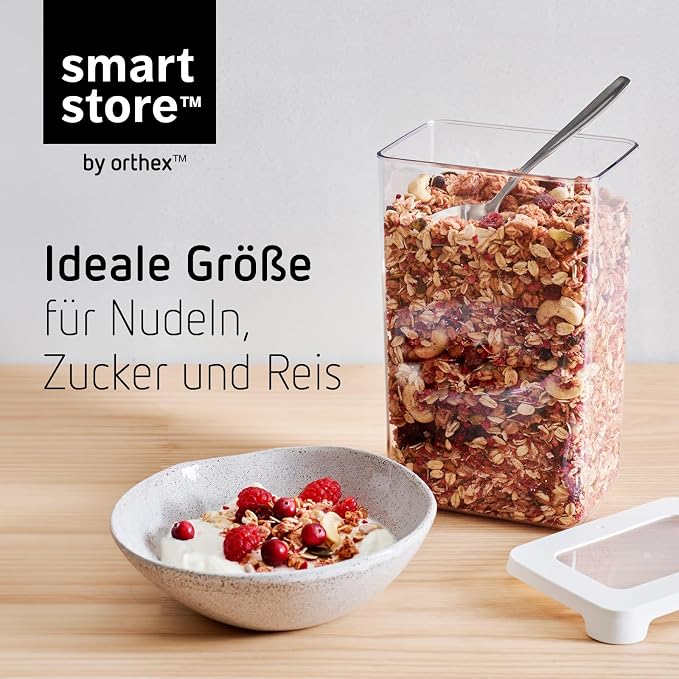 SmartStore Clear Airtight Dry Food Containers with Lids 1.6L Set of 4-20% Bio-based Plastic Storage Box with Lid, BPA Free, Dishwasher Safe - Stacking Kitchen Storage Containers - 12.5 x 9 x 20cm - Image 4