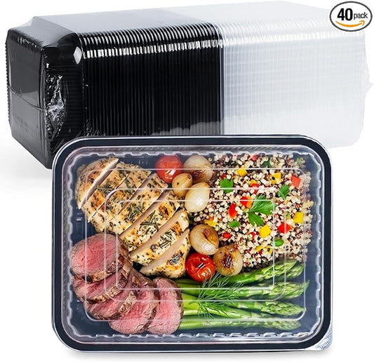 48oz Jumbo Meal Prep Containers 40 Pack - Shrink-Wrapped No Pre-Wash | Single Deep Compartment Leak-Resistant | Shatterproof Flexible PP | BPA Free Microwave Safe, Bulk Catering & Leftover Storage by LEOBOX