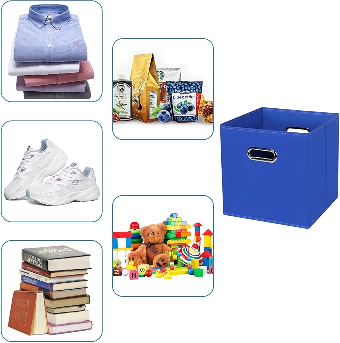 Black Fabric Cubby Storage Bins,13x13x13 Inches ,Cube Organizer Bin Foldable Storage Boxes with Dual Handles Fabric Organizer Box and collapsible Storage basket,Set of 3 ,Dark Blue - Image 3