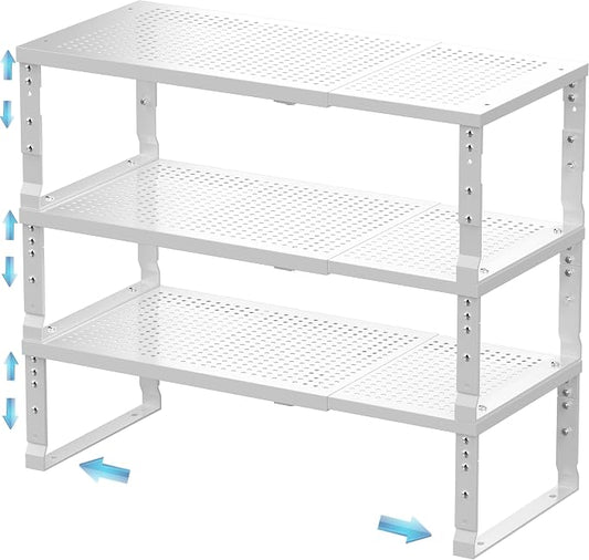 Expandable Spice Rack & Kitchen Cabinet Organizer - Stackable, Adjustable Shelves for Cabinets, Countertops, Cupboards & Pantries(3 Packs/Medium/White) by Unknown