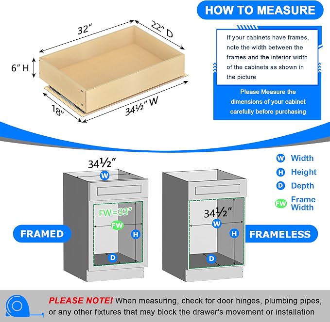 WelFurGeer Soft Close Pull Out Drawers for Cabinets, 32" W x 22" D Pull Out Cabinet Organizer, Smooth Slide-Out Shelves for Kitchen Cabinets, Durable Pullout Drawers for Home & Kitchen Organization - Image 3