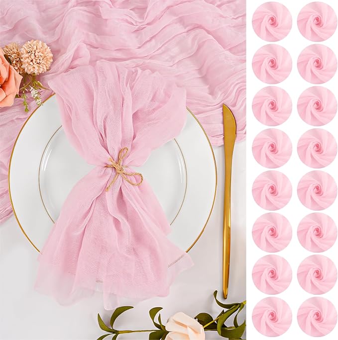 100 Pack Pink Cloth Napkins 20x20 Inch Cheesecloth Napkins | Elegant Cloth Napkins for Table, Washable Rustic Boho Gauze Napkins, for Wedding Party Bridal Baby Shower Dinner Table Decor by Lumaycens
